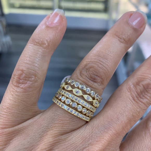 5pcs Yellow Gold Ring Eternity Wedding Bands Set size 6 size 8 - Picture 3 of 6